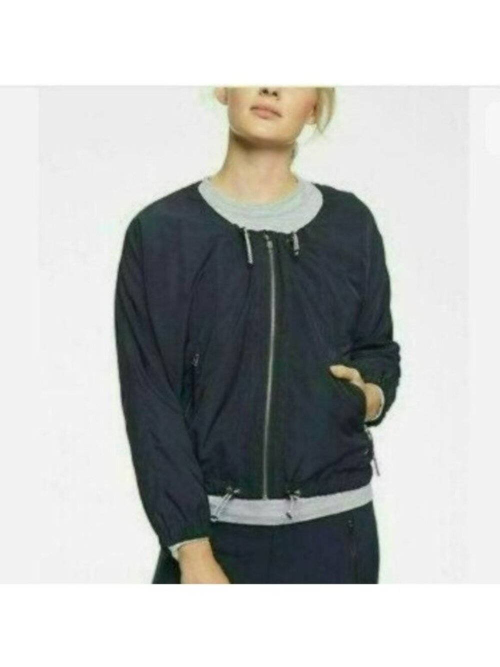 Athleta Chill Bomber Women's Small Navy Blue Full Zip Lined Casual Jacket
